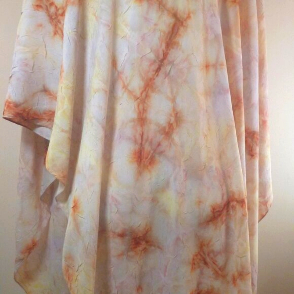 Lagenlook Poncho Kimono Shawl CoverUp Top Caftan One Size Boho Abstract Crinkled